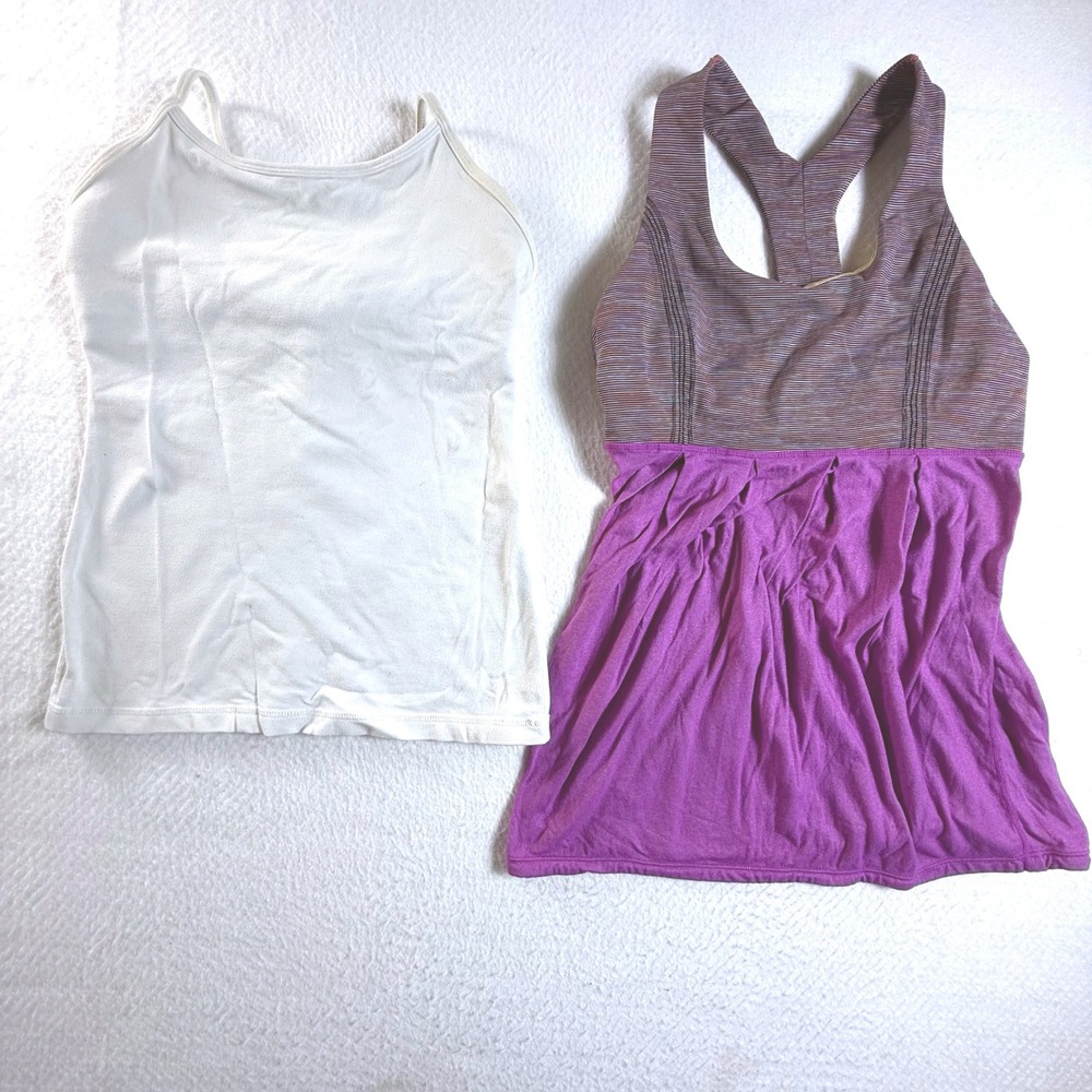 Lululemon Tank Top Bundle Women Size 6 Racerback Shelf Bra White Purple Bundle